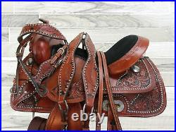 Pro Western 17 16 15 Barrel Racing Saddle Pleasure Horse Tooled Leather Tack Set