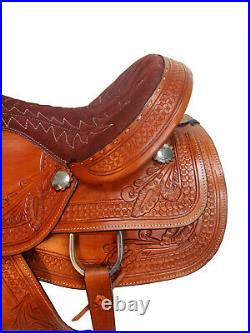 Pro Western Barrel Racing Horse Saddle 15 16 17 18 Floral Tooled Leather Trail