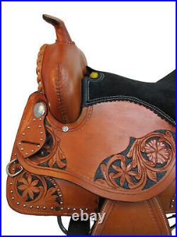 Pro Western Barrel Racing Horse Saddle Floral Tooled Leather Tack 15 16 17 18