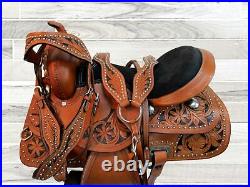 Pro Western Barrel Racing Horse Saddle Floral Tooled Leather Tack 15 16 17 18