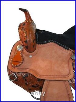 Pro Western Horse Saddle Barrel Racing Floral Tooled Leather Tack Set 15 16 17