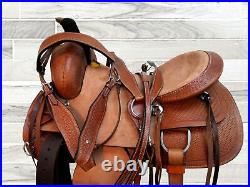 Pro Western Ranch Saddle Roping Horse Tooled Leather Pleasure Tack 15 16 17 18