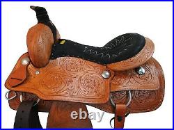 Pro Western Roping Horse Saddle 15 16 17 18 Floral Tooled Leather Ranch Tack Set