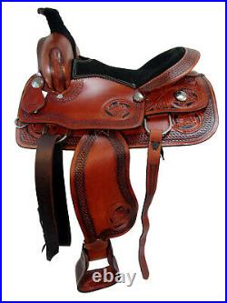 Pro Western Roping Roper Ranch Trail Floral Tooled Leather Horse Tack Set 15 16