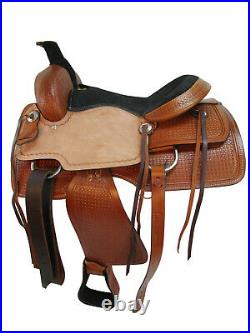 Pro Western Roping Saddle Ranch Roper Tooled Leather Horse Tack Set 15 16 17