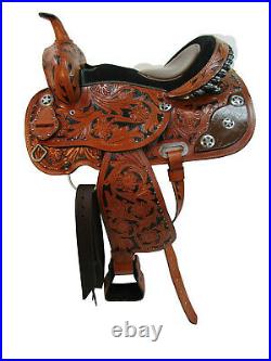 Pro Western Saddle Barrel Racing Horse Pleasure Tooled Leather Tack Set 15 16 17