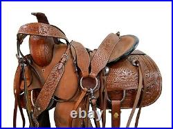 Pro Western Saddle Roping Ranch Roper Horse Tooled Leather Tack Set 15 16 17 18