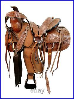 Pro Western Saddle Roping Ranch Roper Horse Tooled Leather Tack Set 15 16 17 18