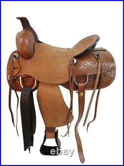 Pro Western Saddle Roping Ranch Roper Horse Tooled Leather Tack Set 15 16 17 18