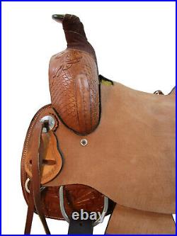 Pro Western Saddle Roping Ranch Roper Horse Tooled Leather Tack Set 15 16 17 18