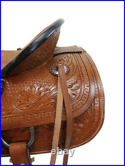 Pro Western Saddle Roping Ranch Roper Horse Tooled Leather Tack Set 15 16 17 18