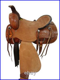 Pro Western Saddle Roping Ranch Roper Horse Tooled Leather Tack Set 15 16 17 18