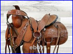 Pro Western Saddle Roping Ranch Roper Horse Tooled Leather Tack Set 15 16 17 18