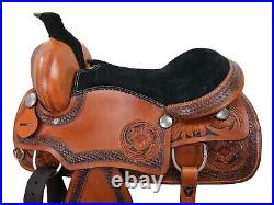 Pro Western Trail Saddle Floral Tooled Used Leather Horse Pleasure 15 16 17 18