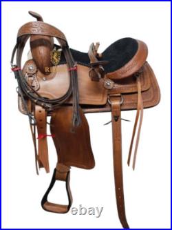 Pure Leather Western Black Suede Seat Horse Saddle With Tooling (Size 15)