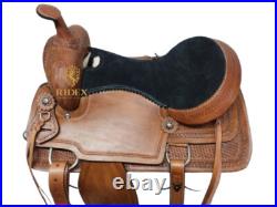 Pure Leather Western Black Suede Seat Horse Saddle With Tooling (Size 15)
