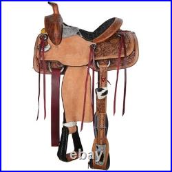 ROPER SADDLE 14Classic Stitch Cowpoke HAIRON COWHIDE Floral/Leaf Tooled Leather