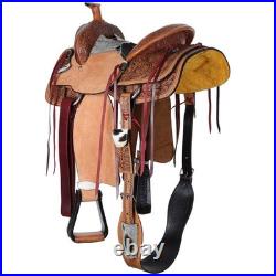 ROPER SADDLE 14Classic Stitch Cowpoke HAIRON COWHIDE Floral/Leaf Tooled Leather