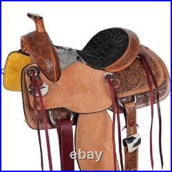 ROPER SADDLE 14Classic Stitch Cowpoke HAIRON COWHIDE Floral/Leaf Tooled Leather ROPER SADDLE 14Classic Stitch Cowpoke HAIRON COWHIDE Floral/Leaf Tooled Leather