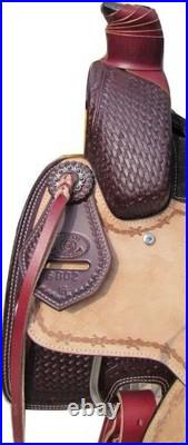 ROPING SADDLE Basketweave Barbwire Tooled FQHB ROPING WARRANTY Black Suede Seat