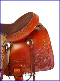 Ranch Roping Saddle Pro Western Horse Pleasure Floral Tooled Leather Tack 17 15