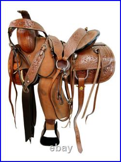 Ranch Saddle Western Cowboy Roping Horse Tooled Leather Tack Set 15 16 17 18