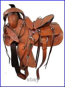 Ranch Western Saddle Pleasure Trail Tooled Leather Horse Used Tack 18 17 16 15