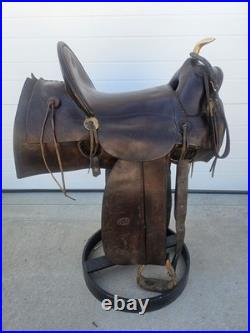 Rare 1890s SC Gallup Pueblo Style Slick Fork Saddle with Brass Horn