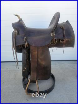 Rare 1890s SC Gallup Pueblo Style Slick Fork Saddle with Brass Horn