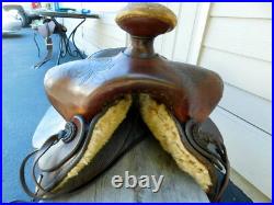Rare Fred Hook Western Leather Saddle 17 Hand Tooled Champion Turf Blevin