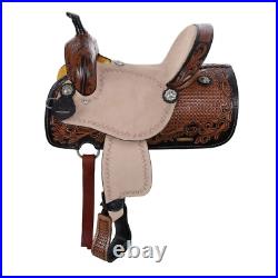 Regal Bloom Youth Barrel Saddle Waffle & Floral Tooling Full QH Bars 13 NEW