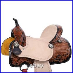 Regal Bloom Youth Barrel Saddle Waffle & Floral Tooling Full QH Bars 13 NEW