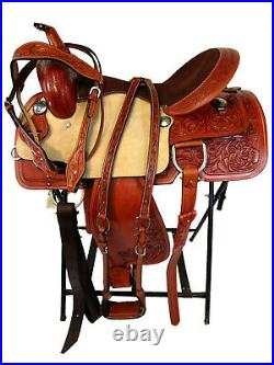 Rodeo Saddle Western Show Horse Pleasure Tooled Leather Barrel Racing Tack 15 16