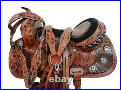 Rodeo Western Saddle Barrel Racing Pleasure Tooled Leather Horse Tack 15 16 17