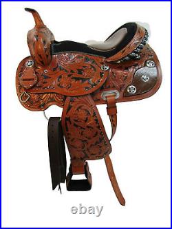 Rodeo Western Saddle Barrel Racing Pleasure Tooled Leather Horse Tack 15 16 17