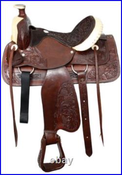 Roper Style Saddle with Rawhide Silver Laced Cantle and Acorn Tooling 16 NEW