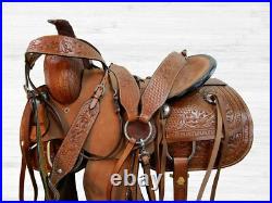 Roping Ranch Horse Saddle Wade Tree 15 16 17 18 Floral Tooled Leather Horse Tack
