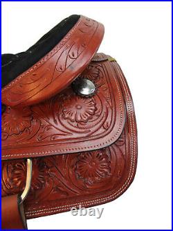 Roping Saddle Deep Seat Western Horse Ranch Roper Tooled Leather Set 18 17 16 15