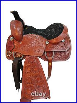 Roping Saddle Deep Seat Western Horse Ranch Roper Tooled Leather Set 18 17 16 15