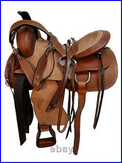 Roping Saddle Western Cowboy Ranch Tooled Leather Horse Tack Set 15 16 17 18