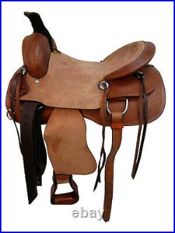 Roping Saddle Western Cowboy Ranch Tooled Leather Horse Tack Set 15 16 17 18