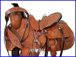 Roping Western Saddle Pleasure Trail Tooled Leather Horse Set 18 17 16 15