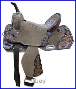 Rough Out Barrel Saddle with Aztec Printed Inlay Full QH Bars 14 15 NEW
