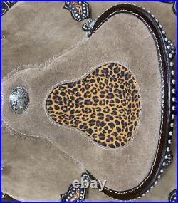 Rough Out Barrel Saddle with Cheetah Printed Inlay 12 NEW