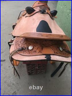 Rough Out Western Leather A Fork Wade Tree Roping Ranch Horse Saddle Tack Concho