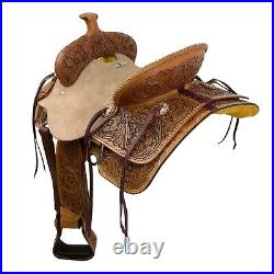 Rustler's Rose Youth Roper Style Saddle Floral Tooling Full QH Bars 13 NEW