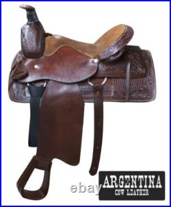 SADDLE 16 Western Roper Style Argentina Cow Leather Basketweave & Floral Tooled