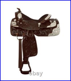SHOW SADDLE 16Fully Tooled Dark Oil Leather Engraved Silver & Texas Star FQHB
