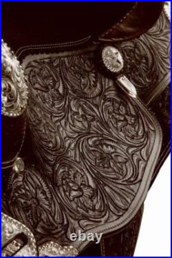 SHOW SADDLE 16Fully Tooled Dark Oil Leather Engraved Silver & Texas Star FQHB
