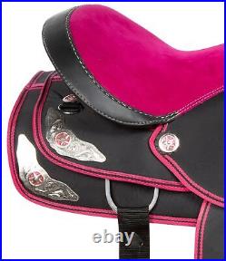SYNTHETIC PINK WESTERN PLEASURE TRAIL HORSE SADDLE TACK 14 15 16 in